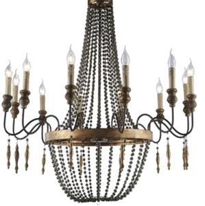 12-Light Metal and Wooden Chandelier